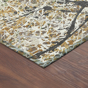 HomeRoots 8' Round Abstract Area Rug in Beige, Black & Ivory - Stylish, Washable, Indoor/Outdoor Durability! 690017