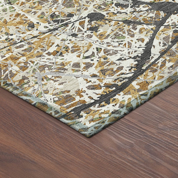 HomeRoots 8' Round Abstract Area Rug in Beige, Black & Ivory - Stylish, Washable, Indoor/Outdoor Durability! 690017