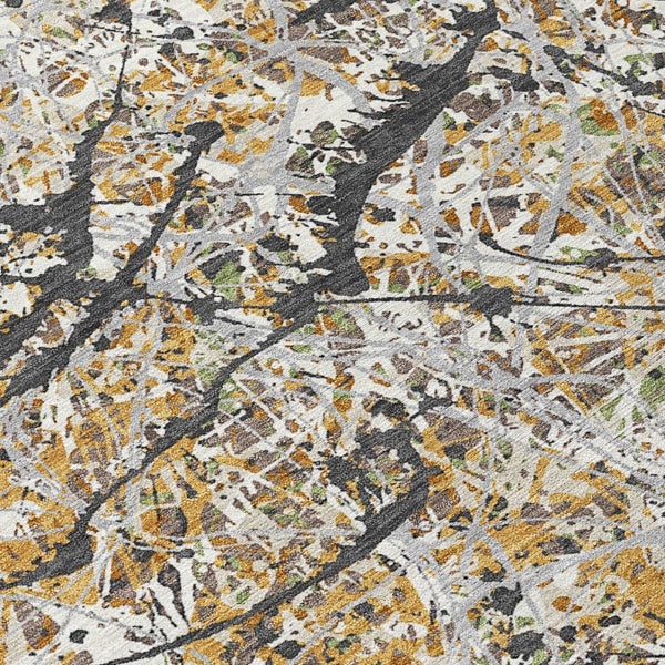 HomeRoots 8' Round Abstract Area Rug in Beige, Black & Ivory - Stylish, Washable, Indoor/Outdoor Durability! 690017