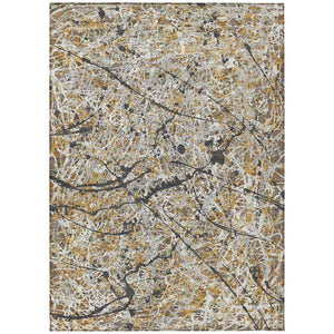 HomeRoots 9' X 12' Abstract Beige, Black & Ivory Area Rug - Washable, Durable for Indoor & Outdoor Spaces 690019