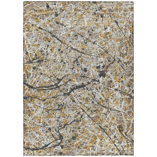 HomeRoots 9' X 12' Abstract Beige, Black & Ivory Area Rug - Washable, Durable for Indoor & Outdoor Spaces 690019