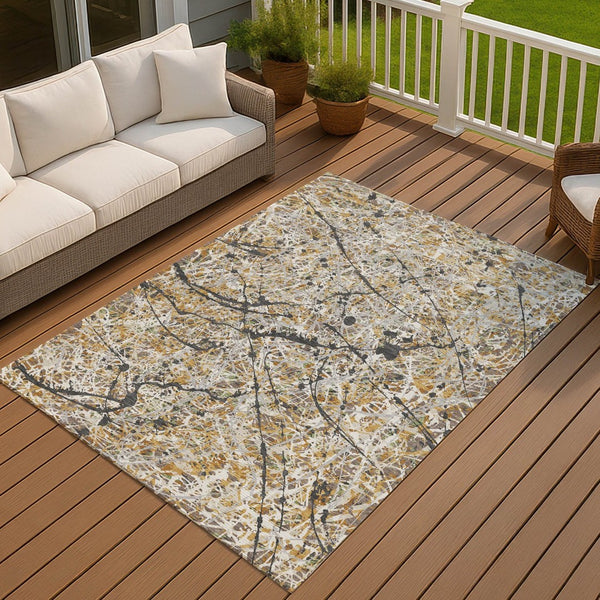 HomeRoots 10' X 14' Beige Black Ivory Abstract Indoor Outdoor Area Rug – Durable, Washable & Stylish Design 690020