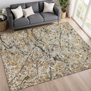 HomeRoots 10' X 14' Beige Black Ivory Abstract Indoor Outdoor Area Rug – Durable, Washable & Stylish Design 690020