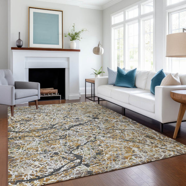 HomeRoots 10' X 14' Beige Black Ivory Abstract Indoor Outdoor Area Rug – Durable, Washable & Stylish Design 690020