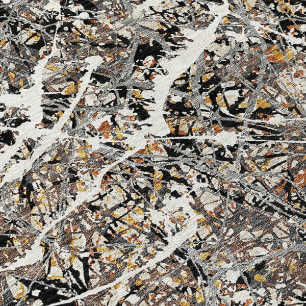 HomeRoots 8' Round Abstract Area Rug in Black, Ivory & Beige - Durable, Washable for Indoor & Outdoor Use 690023