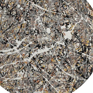 HomeRoots 8' Round Abstract Area Rug in Black, Ivory & Beige - Durable, Washable for Indoor & Outdoor Use 690023