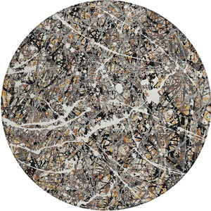 HomeRoots 8' Round Abstract Area Rug in Black, Ivory & Beige - Durable, Washable for Indoor & Outdoor Use 690023