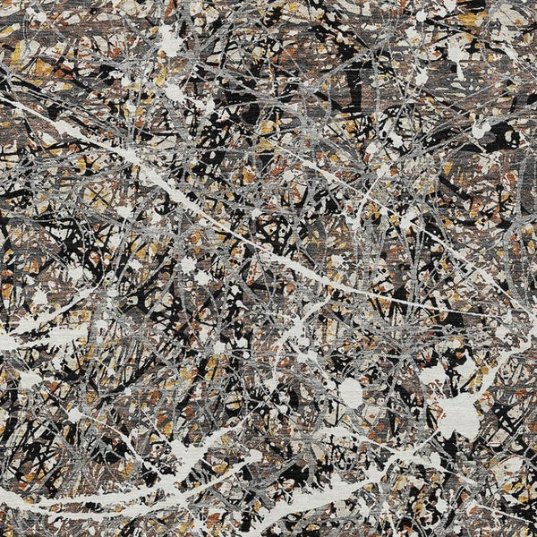 HomeRoots 8' X 10' Modern Black Ivory Beige Abstract Washable Area Rug for Indoor & Outdoor Spaces Upgrade 690024