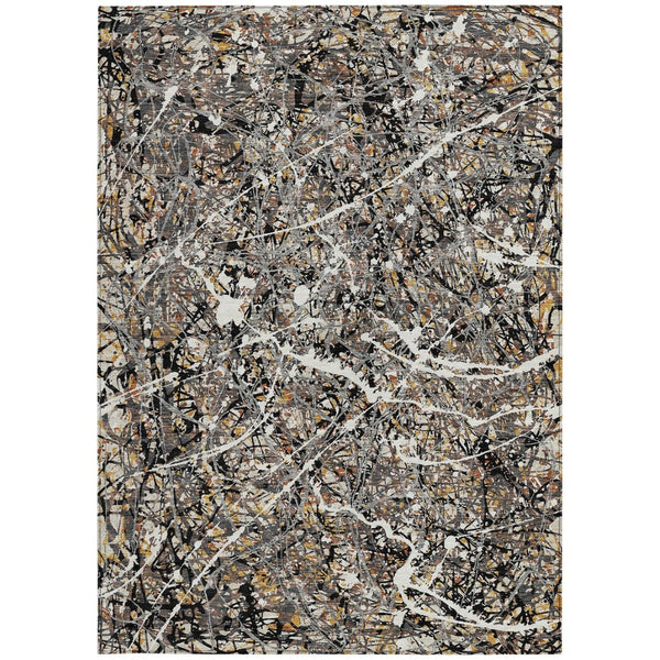 HomeRoots 8' X 10' Modern Black Ivory Beige Abstract Washable Area Rug for Indoor & Outdoor Spaces Upgrade 690024
