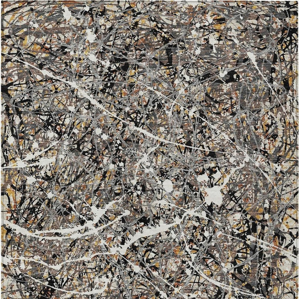 HomeRoots 9' Black Ivory Beige Abstract Washable Indoor/Outdoor Area Rug - Durable, Stylish & Easy to Clean! 690025
