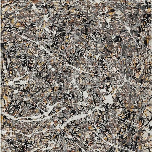 HomeRoots 9' Black Ivory Beige Abstract Washable Indoor/Outdoor Area Rug - Durable, Stylish & Easy to Clean! 690025