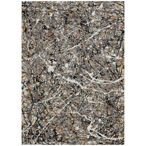 HomeRoots 9' Black Ivory Beige Abstract Washable Indoor/Outdoor Area Rug - Durable, Stylish & Easy to Clean! 690025