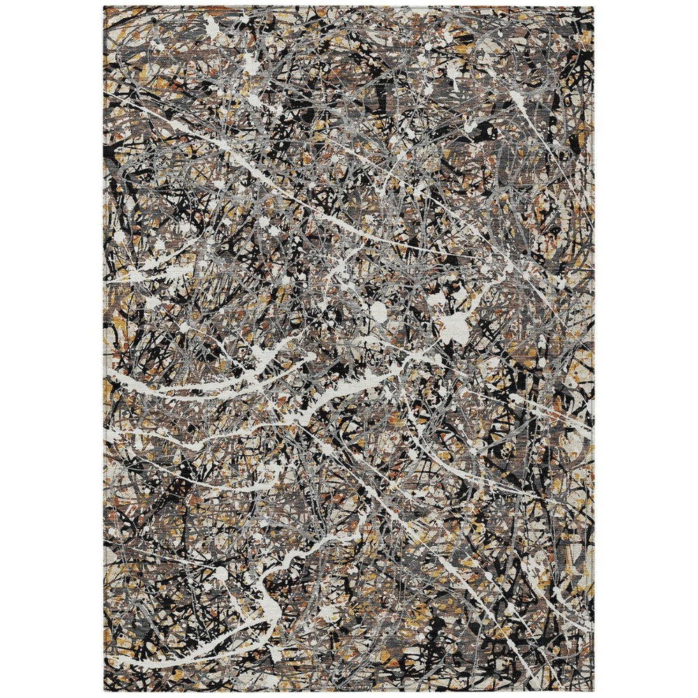 HomeRoots 9' Black Ivory Beige Abstract Washable Indoor/Outdoor Area Rug - Durable, Stylish & Easy to Clean! 690025