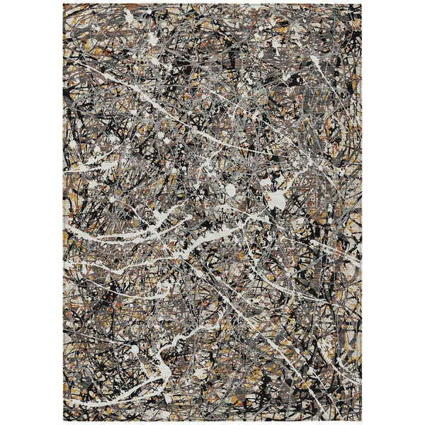 HomeRoots 9' Black Ivory Beige Abstract Washable Indoor/Outdoor Area Rug - Durable, Stylish & Easy to Clean! 690025