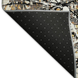 HomeRoots 9' Black Ivory Beige Abstract Washable Indoor/Outdoor Area Rug - Durable, Stylish & Easy to Clean! 690025