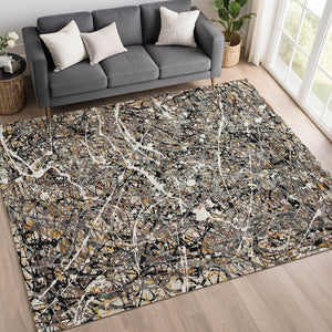 HomeRoots 9' Black Ivory Beige Abstract Washable Indoor/Outdoor Area Rug - Durable, Stylish & Easy to Clean! 690025