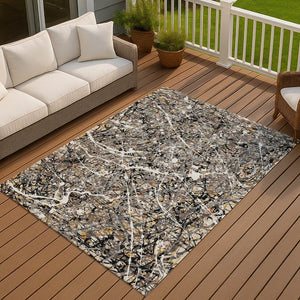 HomeRoots 10' Stylish Black Ivory and Beige Abstract Washable Area Rug – Perfect for Indoor or Outdoor Use! 690026