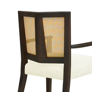English Elm Christopher Knight Home® - ARM Mid-Century Dining Chair with Rattan Back & Upholstered Foam Seat, Solid Rubberwood Frame Beige,Dark Brown N771P254005O