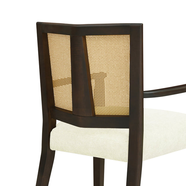 English Elm Christopher Knight Home® - ARM Mid-Century Dining Chair with Rattan Back & Upholstered Foam Seat, Solid Rubberwood Frame Beige,Dark Brown N771P254005O