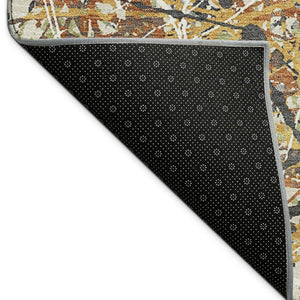 HomeRoots 8' Gold, Black & Ivory Round Abstract Rug - Stylish, Washable Indoor/Outdoor Area Rug for Versatile Spaces 690029