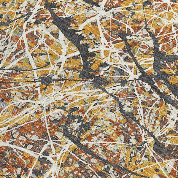 HomeRoots 9' X 12' Gold Black Ivory Abstract Washable Rug - Stylish, Durable, Indoor/Outdoor for High-Traffic Areas 690031