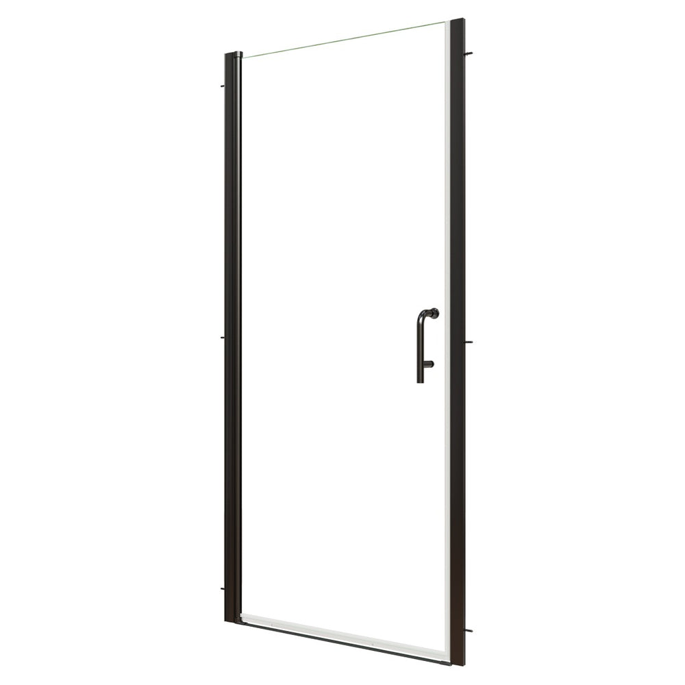 English Elm 34-36 in Frameless Pivot Shower Door Clear Glass Matte Black Hardware Reversible Swing W63777032