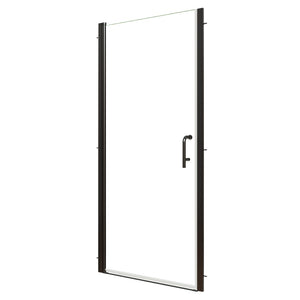 English Elm 34-36 in Frameless Pivot Shower Door Clear Glass Matte Black Hardware Reversible Swing W63777032