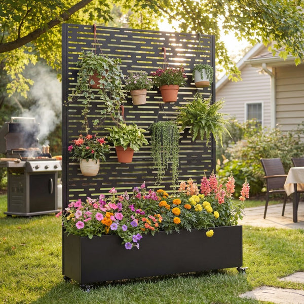 English Elm Metal Galvanized Raised Garden Bed on Wheels with Trellis for Climbing Vines Outdoor W5312P460802