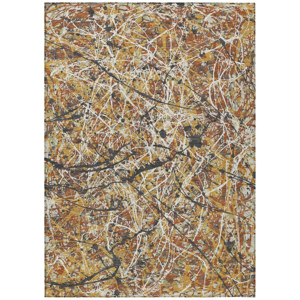 HomeRoots 10' Washable Gold, Black & Ivory Abstract Area Rug - Durable Indoor/Outdoor Design for Any Space 690032
