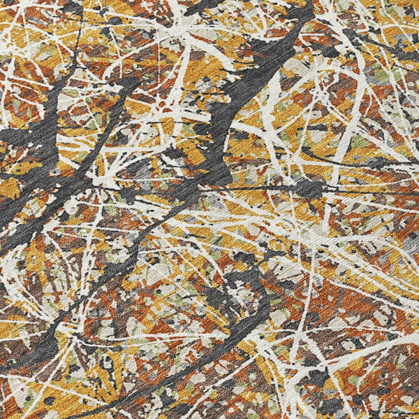 HomeRoots 10' Washable Gold, Black & Ivory Abstract Area Rug - Durable Indoor/Outdoor Design for Any Space 690032