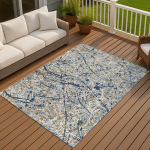 HomeRoots 5' Modern Abstract Washable Area Rug in Navy Blue, Ivory & Copper – Indoor/Outdoor Durability & Style 690034
