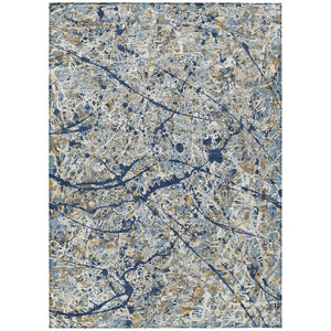 HomeRoots 5' Modern Abstract Washable Area Rug in Navy Blue, Ivory & Copper – Indoor/Outdoor Durability & Style 690034