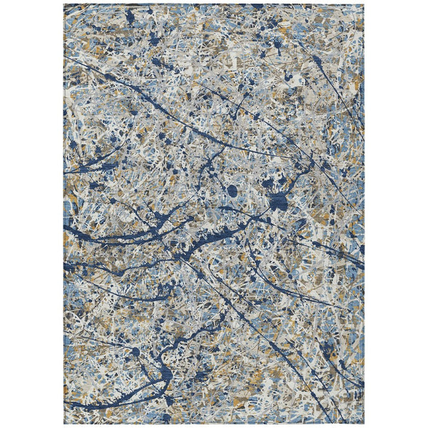 HomeRoots 5' Modern Abstract Washable Area Rug in Navy Blue, Ivory & Copper – Indoor/Outdoor Durability & Style 690034