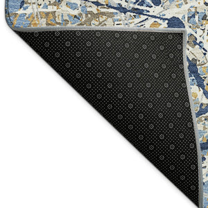 HomeRoots 5' Modern Abstract Washable Area Rug in Navy Blue, Ivory & Copper – Indoor/Outdoor Durability & Style 690034