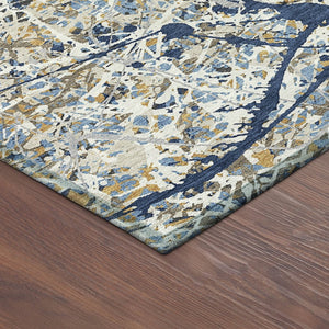 HomeRoots 5' Modern Abstract Washable Area Rug in Navy Blue, Ivory & Copper – Indoor/Outdoor Durability & Style 690034