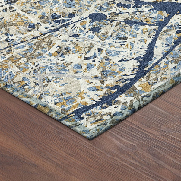 HomeRoots 5' Modern Abstract Washable Area Rug in Navy Blue, Ivory & Copper – Indoor/Outdoor Durability & Style 690034