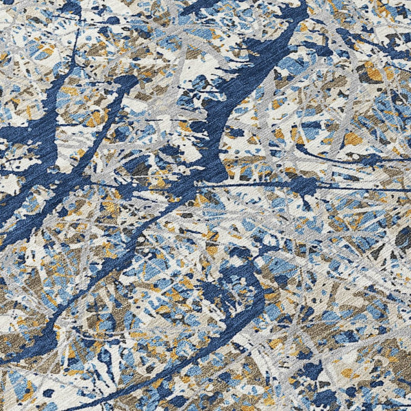 HomeRoots 5' Modern Abstract Washable Area Rug in Navy Blue, Ivory & Copper – Indoor/Outdoor Durability & Style 690034