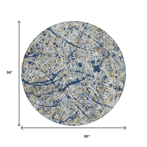 HomeRoots 8' Modern Abstract Round Area Rug in Navy Blue, Ivory & Copper - Washable, Stain-Resistant Design 690035
