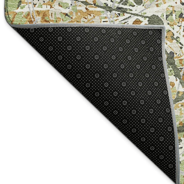 HomeRoots 5' Olive Green, Gold & Ivory Abstract Area Rug - Washable, Durable Design for Indoor & Outdoor Use 690040