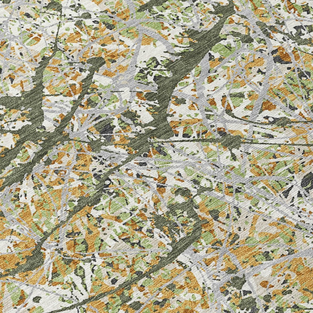 HomeRoots 9' X 12' Olive Green Gold Ivory Abstract Area Rug - Stylish, Washable, Durable for Indoor & Outdoor Use 690043