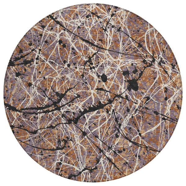 HomeRoots 8' Round Abstract Area Rug in Rust, Black & Ivory - Washable, Durable for Indoor & Outdoor Spaces 690047