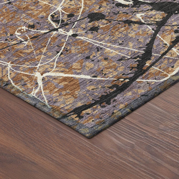 HomeRoots 8' Round Abstract Area Rug in Rust, Black & Ivory - Washable, Durable for Indoor & Outdoor Spaces 690047