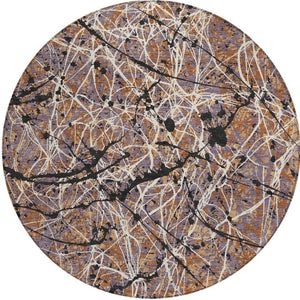 HomeRoots 8' Round Abstract Area Rug in Rust, Black & Ivory - Washable, Durable for Indoor & Outdoor Spaces 690047