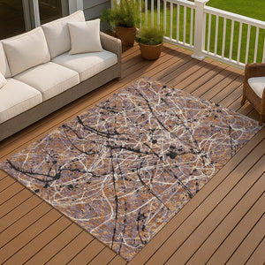HomeRoots 8' X 10' Contemporary Rust Black Ivory Abstract Area Rug – Washable, Durable for Indoor & Outdoor Use 690048