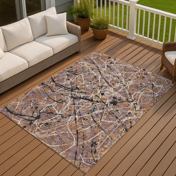 HomeRoots 8' X 10' Contemporary Rust Black Ivory Abstract Area Rug – Washable, Durable for Indoor & Outdoor Use 690048