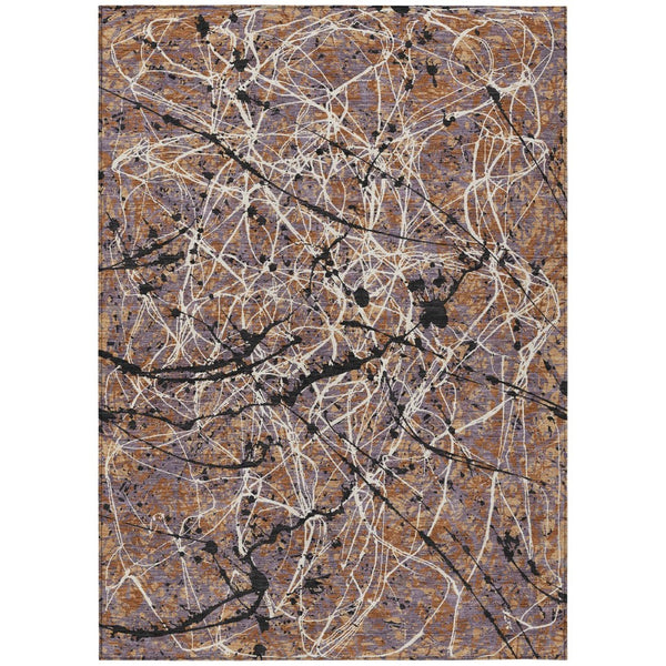HomeRoots 8' X 10' Contemporary Rust Black Ivory Abstract Area Rug – Washable, Durable for Indoor & Outdoor Use 690048