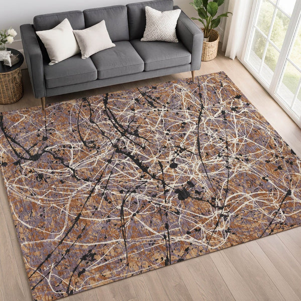 HomeRoots 8' X 10' Contemporary Rust Black Ivory Abstract Area Rug – Washable, Durable for Indoor & Outdoor Use 690048