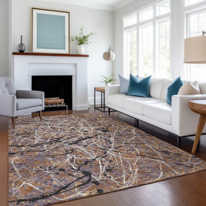 HomeRoots 8' X 10' Contemporary Rust Black Ivory Abstract Area Rug – Washable, Durable for Indoor & Outdoor Use 690048