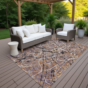HomeRoots 8' X 10' Contemporary Rust Black Ivory Abstract Area Rug – Washable, Durable for Indoor & Outdoor Use 690048