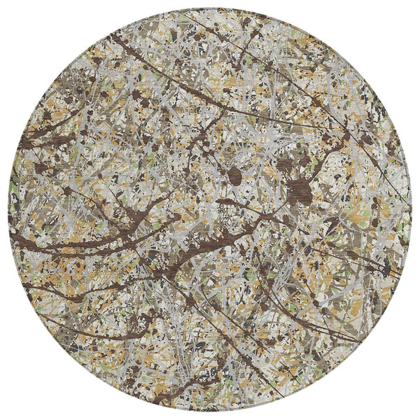 HomeRoots 8' Taupe Beige and Brown Round Abstract Area Rug - Washable, Durable, Stylish for Indoor & Outdoor Use 690053
